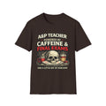 A&P Teacher T‑Shirt - "Powered by Caffeine & Final Exams" Skull Coffee Tee (Sarcastic Gift)
