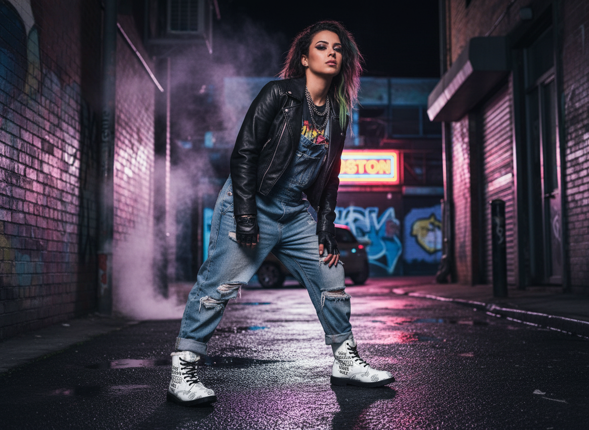 Fur-Lined Leather Boots — "Stay Positive: Proton Vibes Only" Graphic