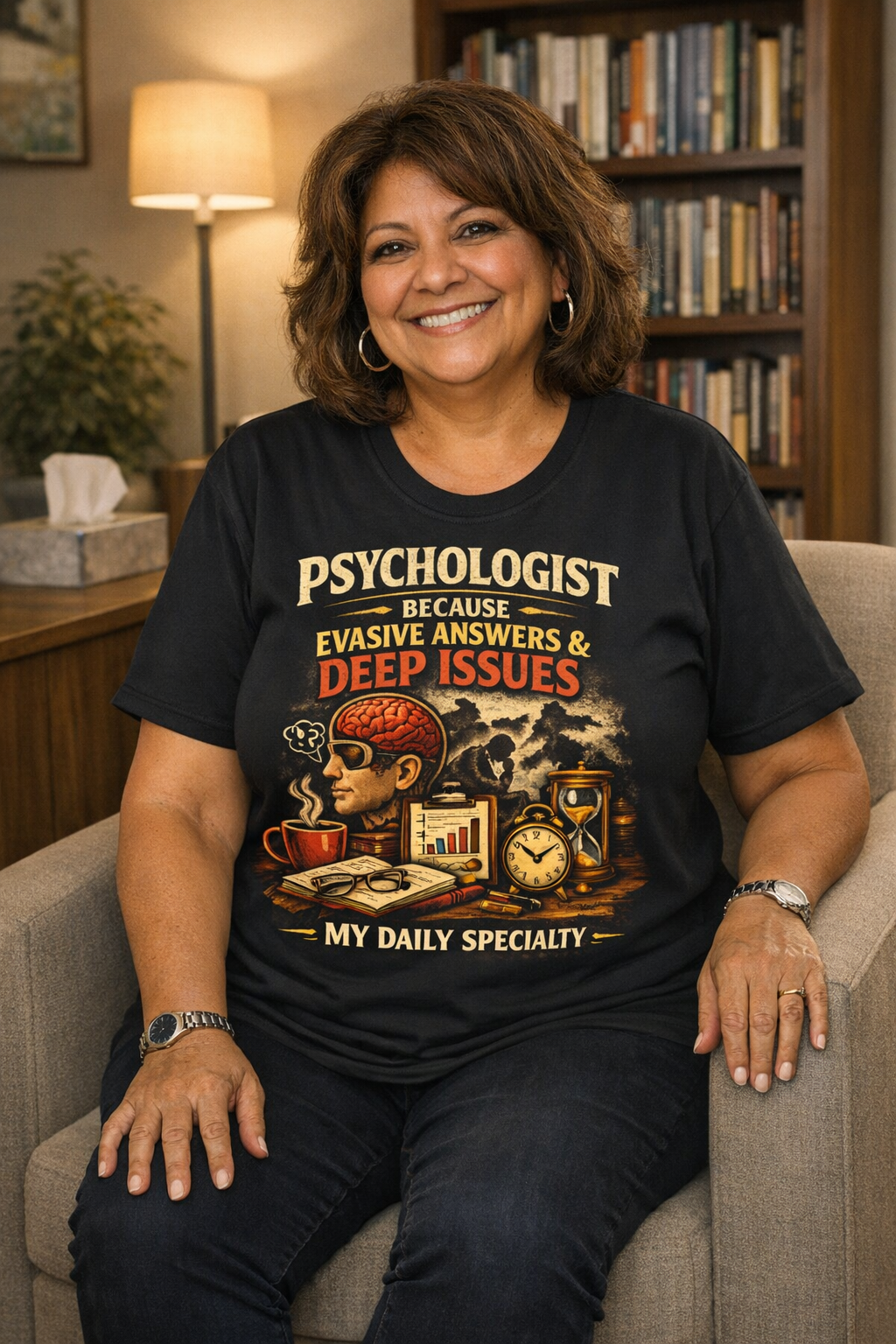 Psychologist T‑Shirt – “Because Evasive Answers & Deep Issues Are My Specialty” | Therapist Humor Tee